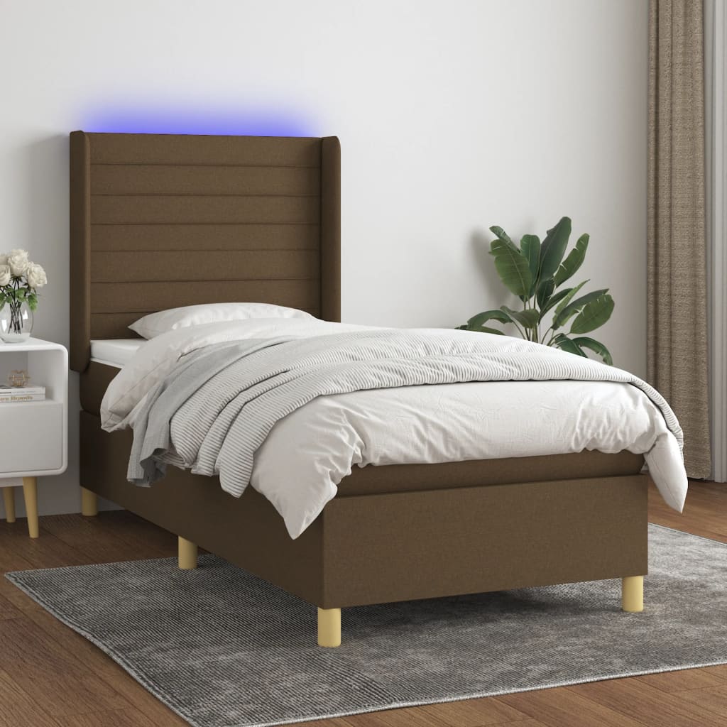 vidaXL Boxspringbett mit Matratze & LED Dunkelbraun 90x190 cm Stoff