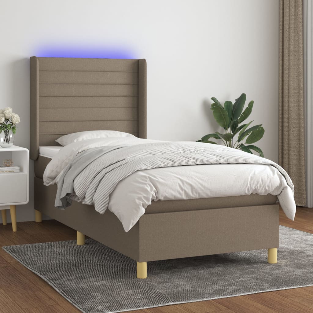 Łóżko Kontynentalne z Materacem i LED 193x93x118/128cm Taupe