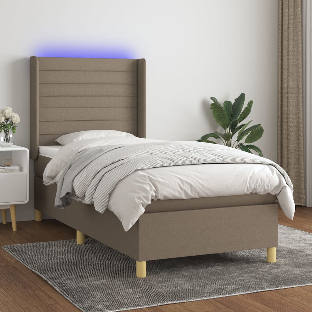 Box spring postel s matrací a LED taupe 90x200 cm textil