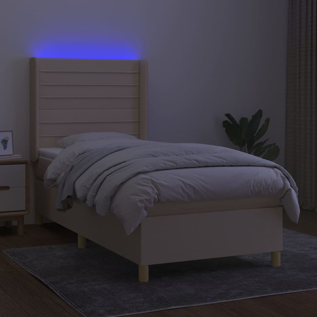 Thumbnail - vidaXL Boxspringbett mit Matratze & LED Creme 90x200 cm Stoff
