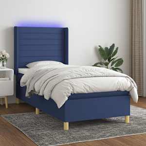 Box spring postelja z vzmetnico LED modra 90x200 cm blago