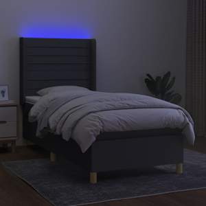 Box spring postelja z vzmetnico LED temno siva 100x200 cm blago - slika 3
