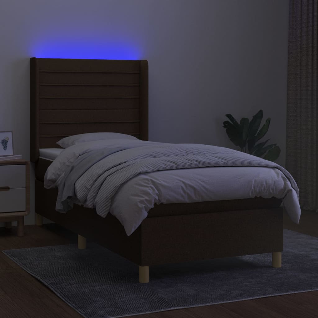 Box spring postel s matrací a LED tmavě hnědá 100x200 cm textil