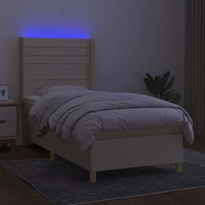 Box spring postelja z vzmetnico LED krem 100x200 cm blago - slika 3