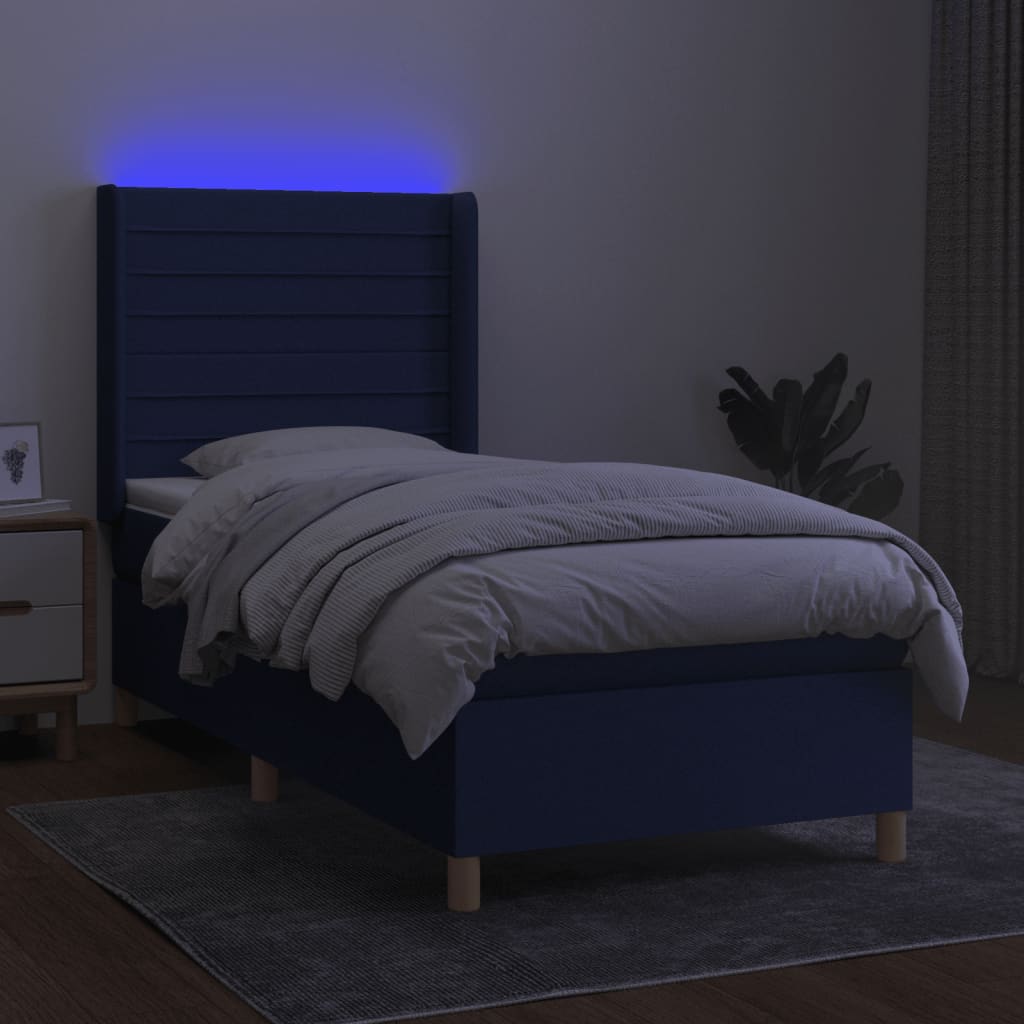 Thumbnail - vidaXL Boxspringbett mit Matratze & LED Blau 100x200 cm Stoff