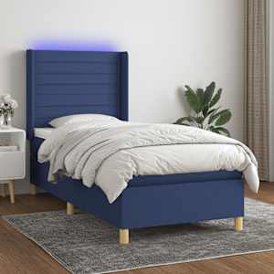 Box spring postelja z vzmetnico LED modra 100x200 cm blago