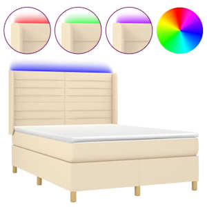 Box spring postel s matrací a LED krémová 140x190 cm textil - obrázek 2