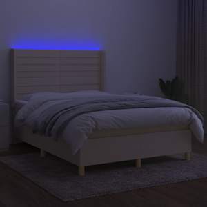 Box spring postel s matrací a LED krémová 140x190 cm textil - obrázek 3