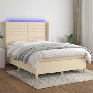 Box spring postel s matrací a LED krémová 140x190 cm textil - obrázek 1