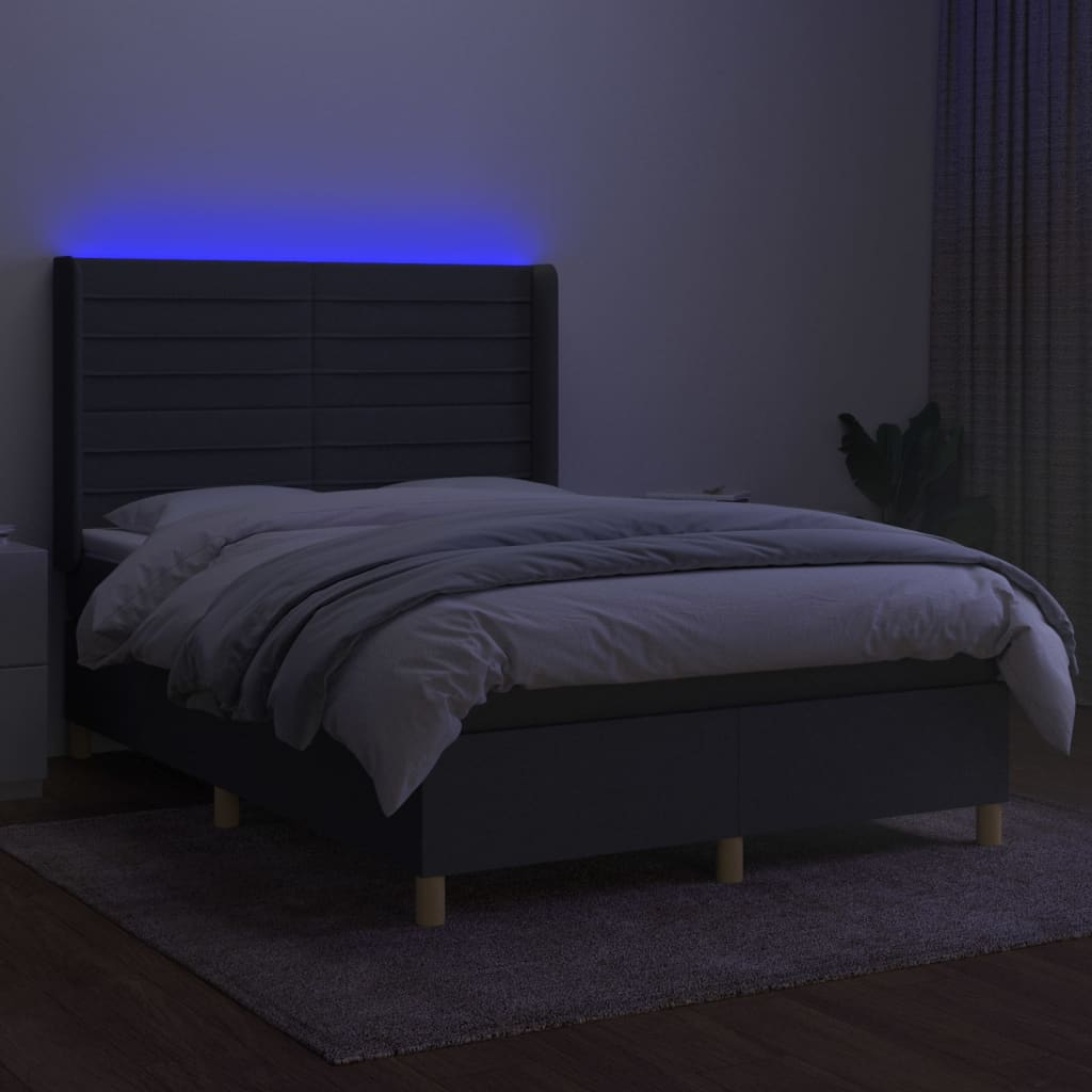 vidaXL Boxspring met matras en LED stof donkergrijs 140x200 cm afbeelding