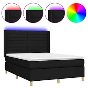 Box spring postelja z vzmetnico LED črna 140x200 cm blago - slika 2