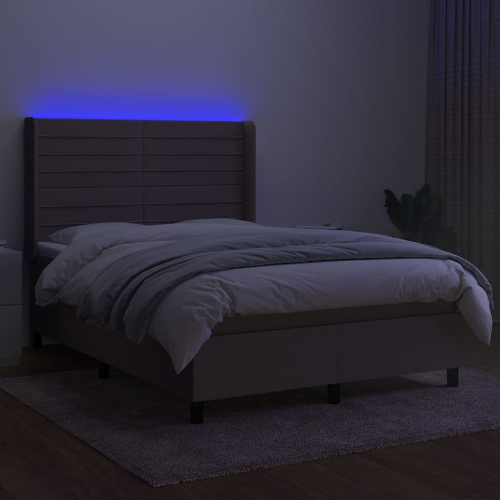 vidaXL Boxspring met matras en LED stof taupe 140x200 cm afbeelding