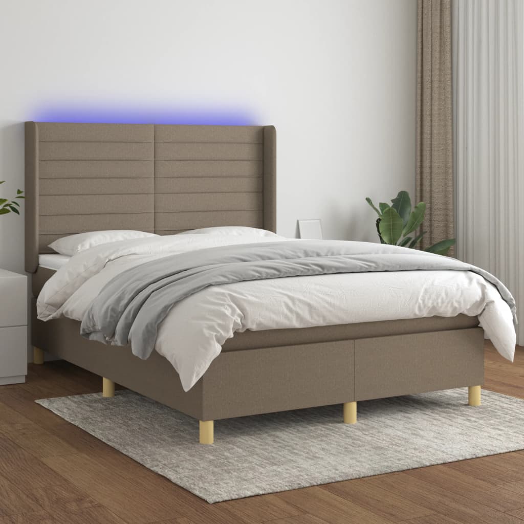 vidaXL Boxspringbett mit Matratze & LED Taupe 140x200 cm Stoff