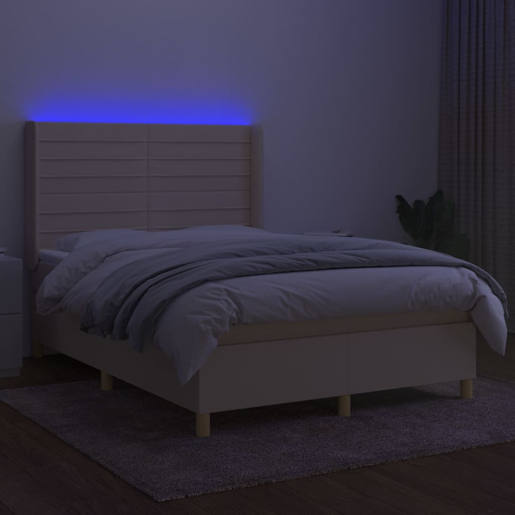 Thumbnail - vidaXL Boxspringbett mit Matratze & LED Creme 140x200 cm Stoff