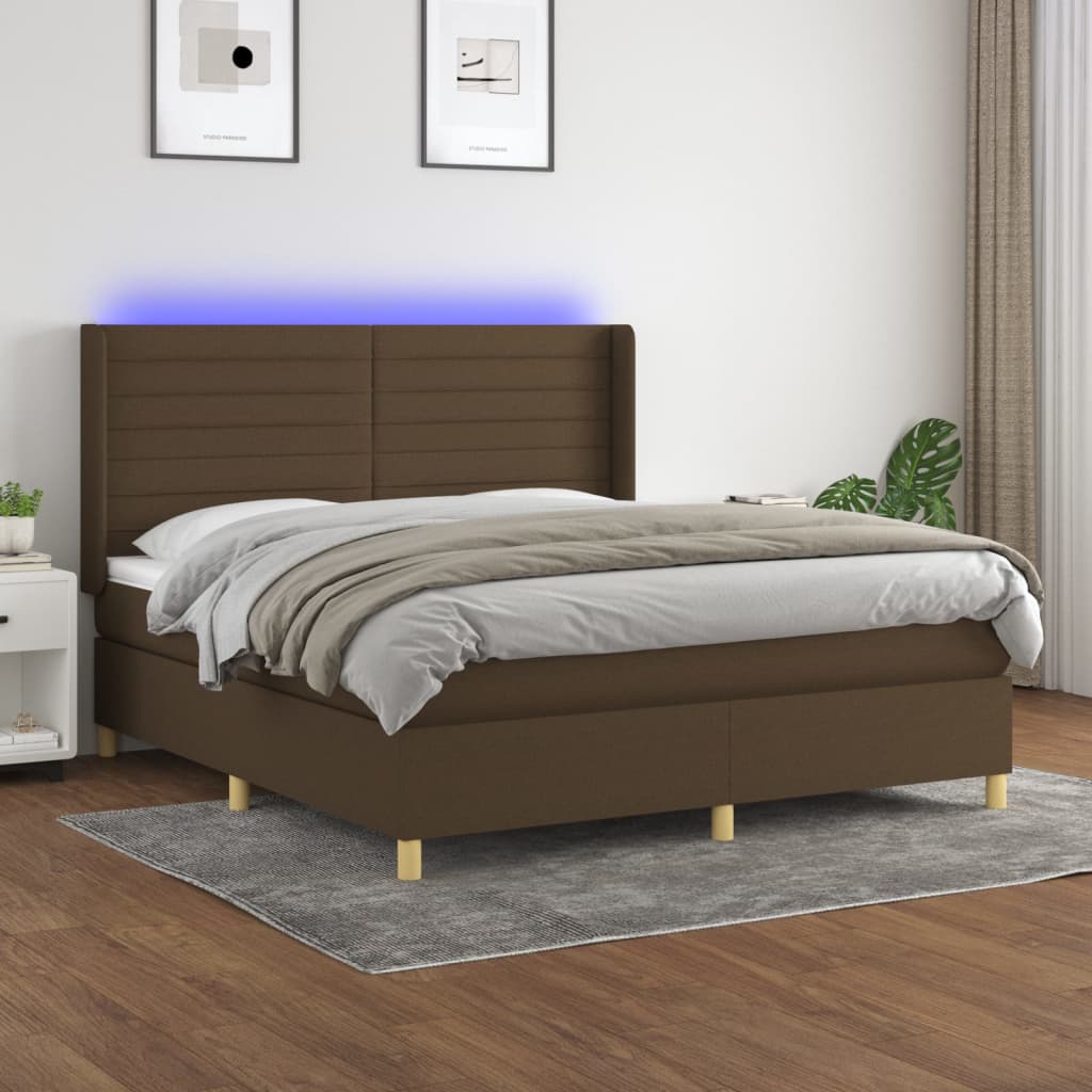 Box spring postel s matrací a LED tmavě hnědá 160x200 cm textil