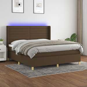 Box spring postelja z vzmetnico LED temno rjava 160x200cm blago