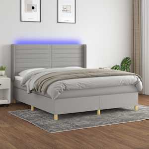 Box spring postel s matrací a LED světle šedá 180x200 cm textil - obrázek 1