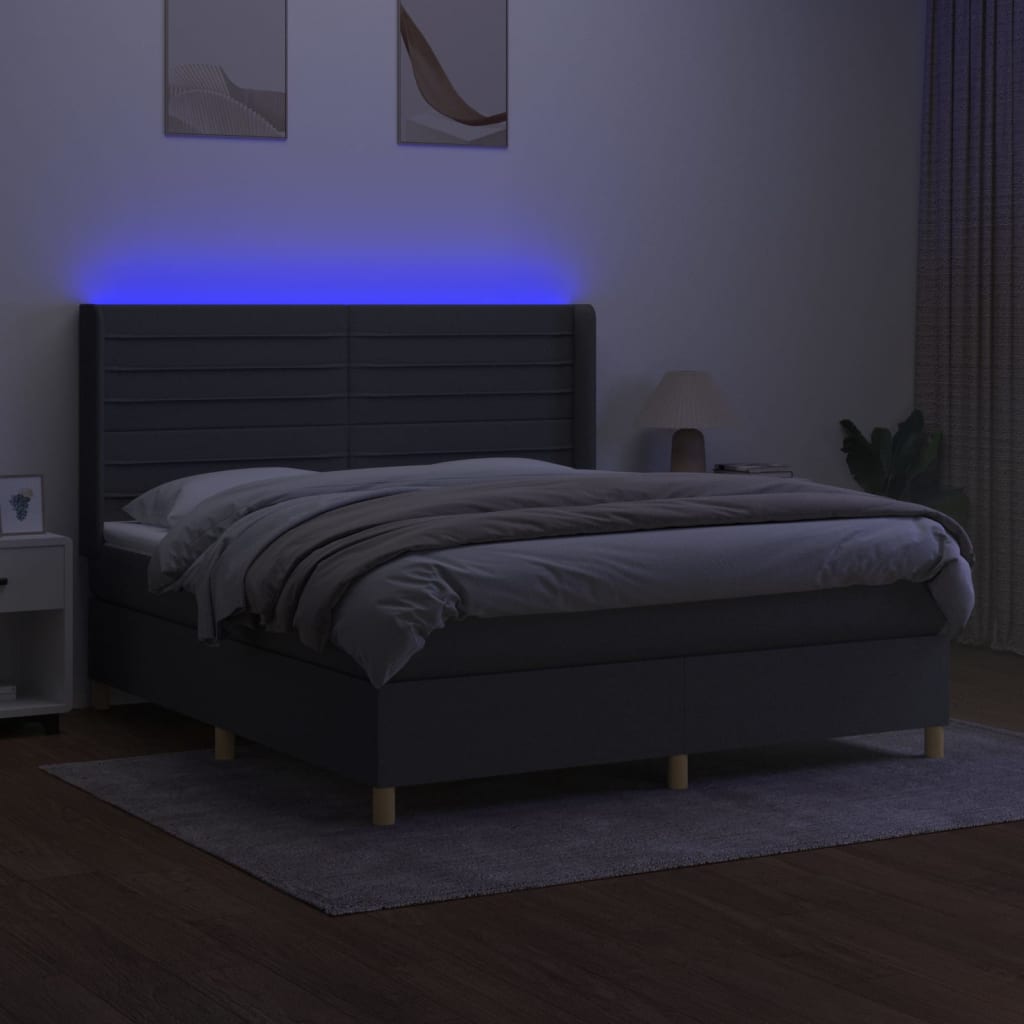 vidaXL Boxspring met matras en LED stof donkergrijs 180x200 cm afbeelding
