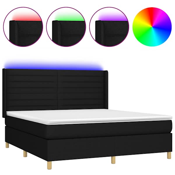 vidaXL kontinentaalvoodi madrats ja LED, must, 180x200 cm, kangas