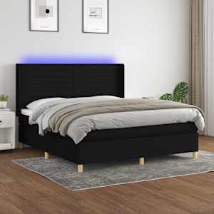 Box spring postel s matrací a LED černá 180x200 cm textil - obrázek 1