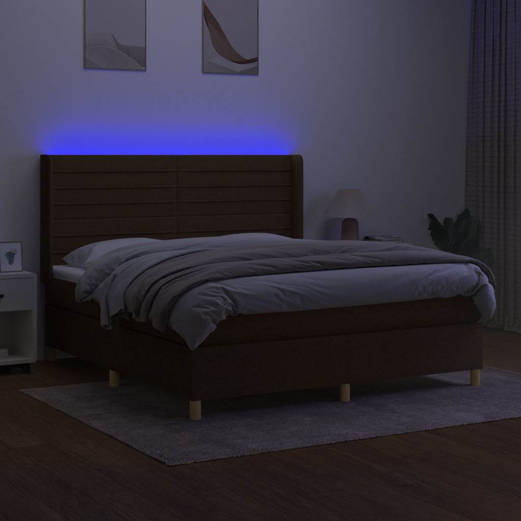 Thumbnail - vidaXL Boxspringbett mit Matratze & LED Dunkelbraun 180x200 cm Stoff