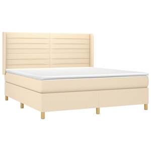 Box spring postel s matrací a LED krémová 180x200 cm textil - obrázek 4