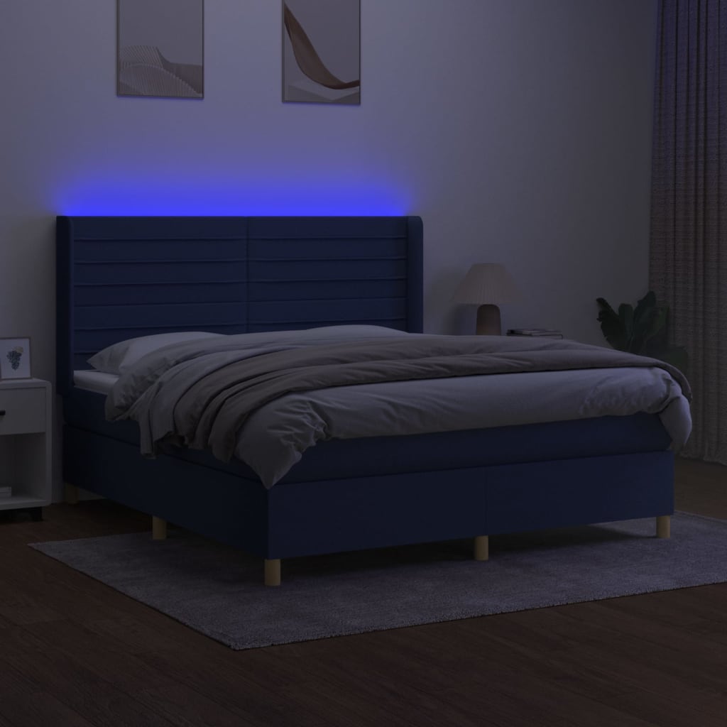 vidaXL Boxspring met matras en LED stof blauw 180x200 cm afbeelding