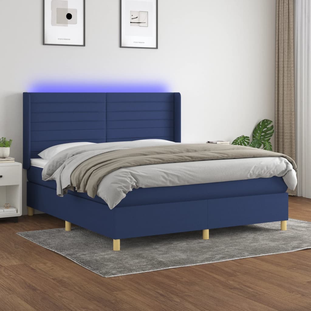 vidaXL Boxspringbett mit Matratze & LED Blau 180x200 cm Stoff