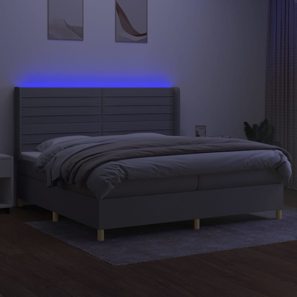 vidaXL Boxspring met matras en LED stof lichtgrijs 200x200 cm afbeelding