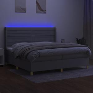 Box spring postel s matrací a LED světle šedá 200x200 cm textil - obrázek 3