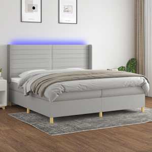 Box spring postel s matrací a LED světle šedá 200x200 cm textil - obrázek 1
