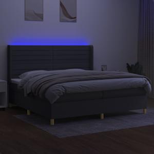 Box spring postel s matrací a LED tmavě šedá 200x200 cm textil - obrázek 3