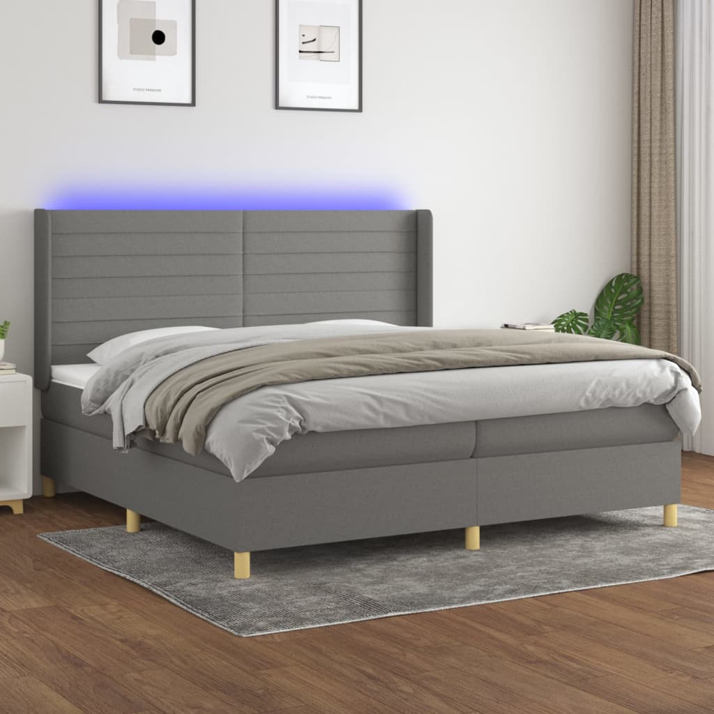 vidaXL Boxspringbett mit Matratze & LED Dunkelgrau 200x200 cm Stoff