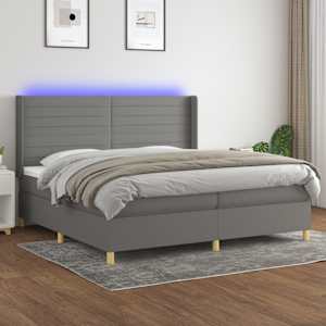 Box spring postel s matrací a LED tmavě šedá 200x200 cm textil - obrázek 1