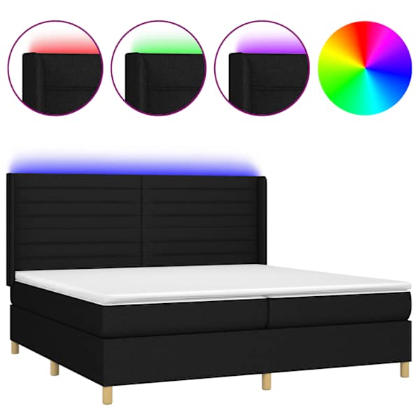 vidaXL kontinentaalvoodi madrats ja LED, must, 200x200 cm, kangas