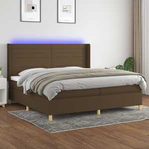 Box spring postel s matrací a LED tmavě hnědá 200x200 cm textil - obrázek 1
