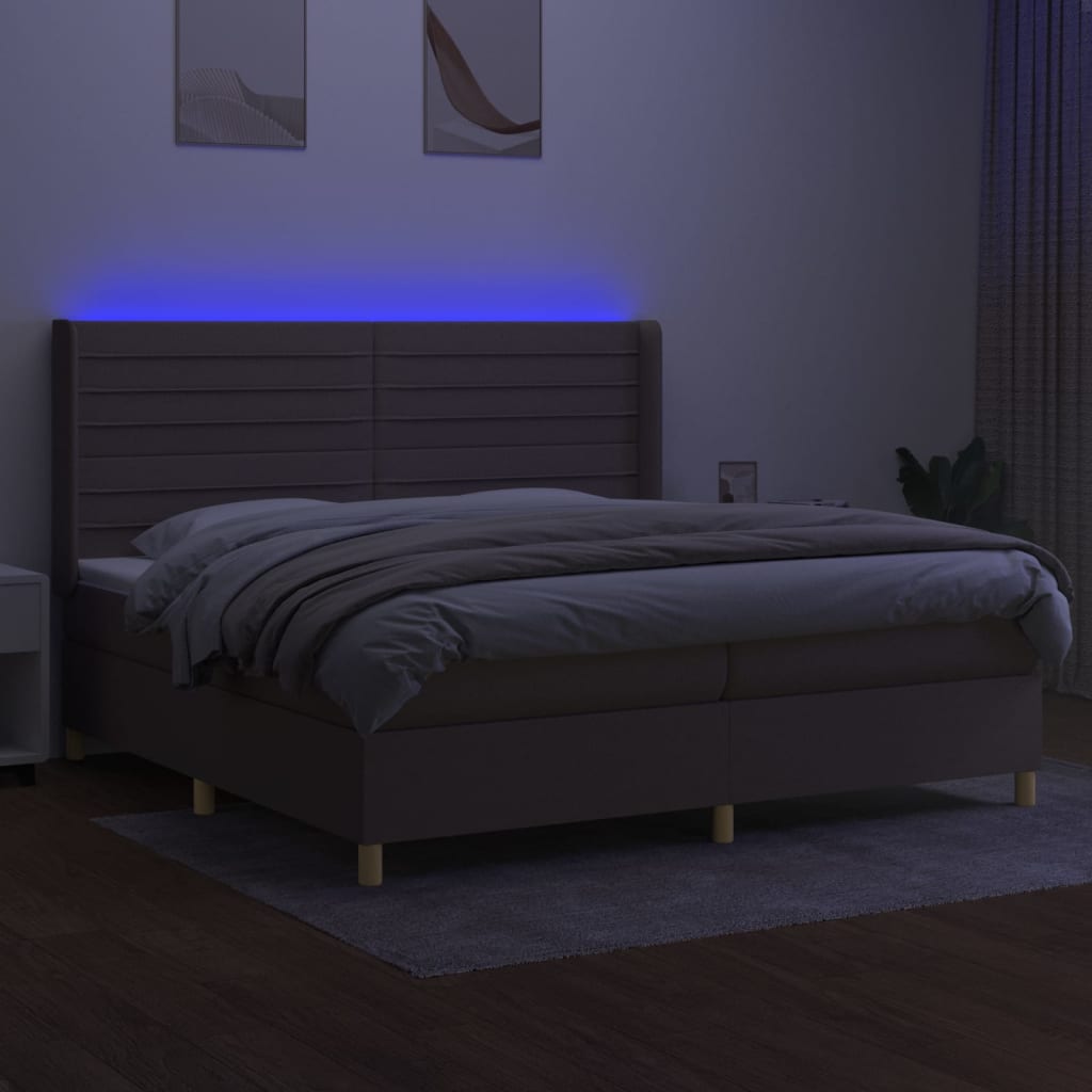 vidaXL Boxspring met matras en LED stof taupe 200x200 cm afbeelding