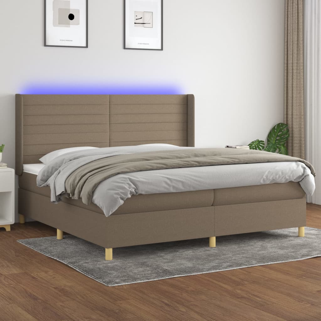 Box spring postel s matrací a LED taupe 200x200 cm textil