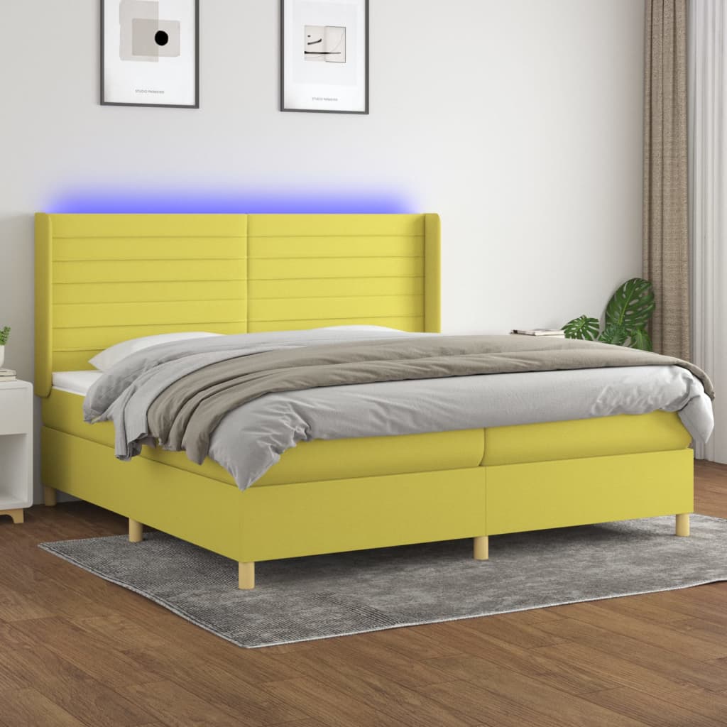 vidaXL Cama box spring c/ colchão e LED 200x200 cm tecido verde