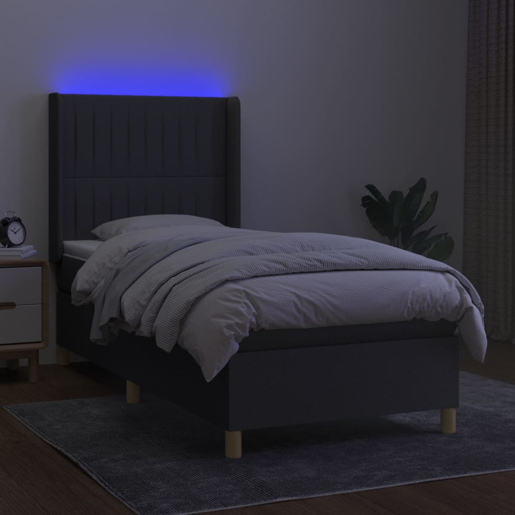vidaXL Boxspring met matras en LED stof donkergrijs 80x200 cm afbeelding
