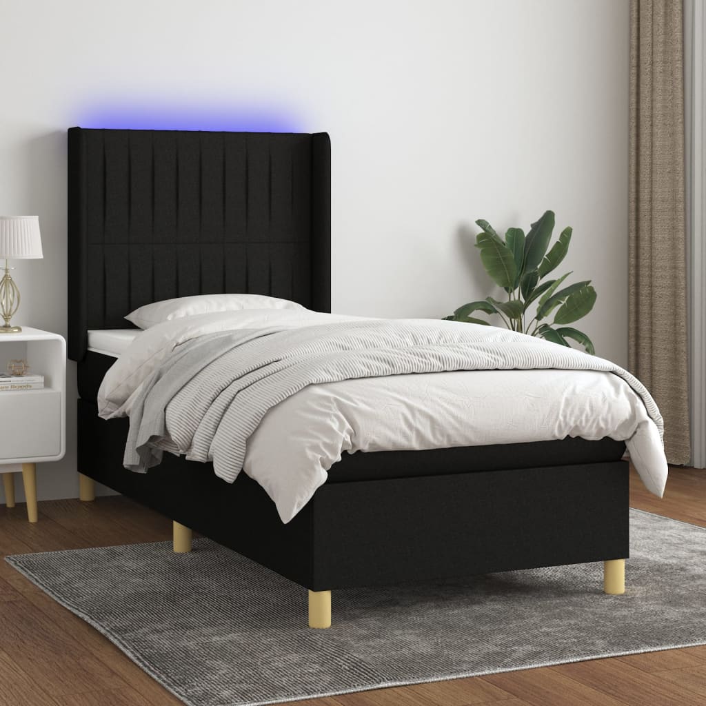 Box spring postel s matrací a LED černá 80 x 200 cm textil