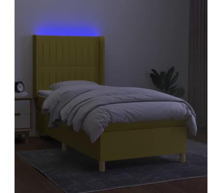 vidaXL Lova su spyruoklėmis/čiužiniu/LED, žalia, 80x200cm, audinys