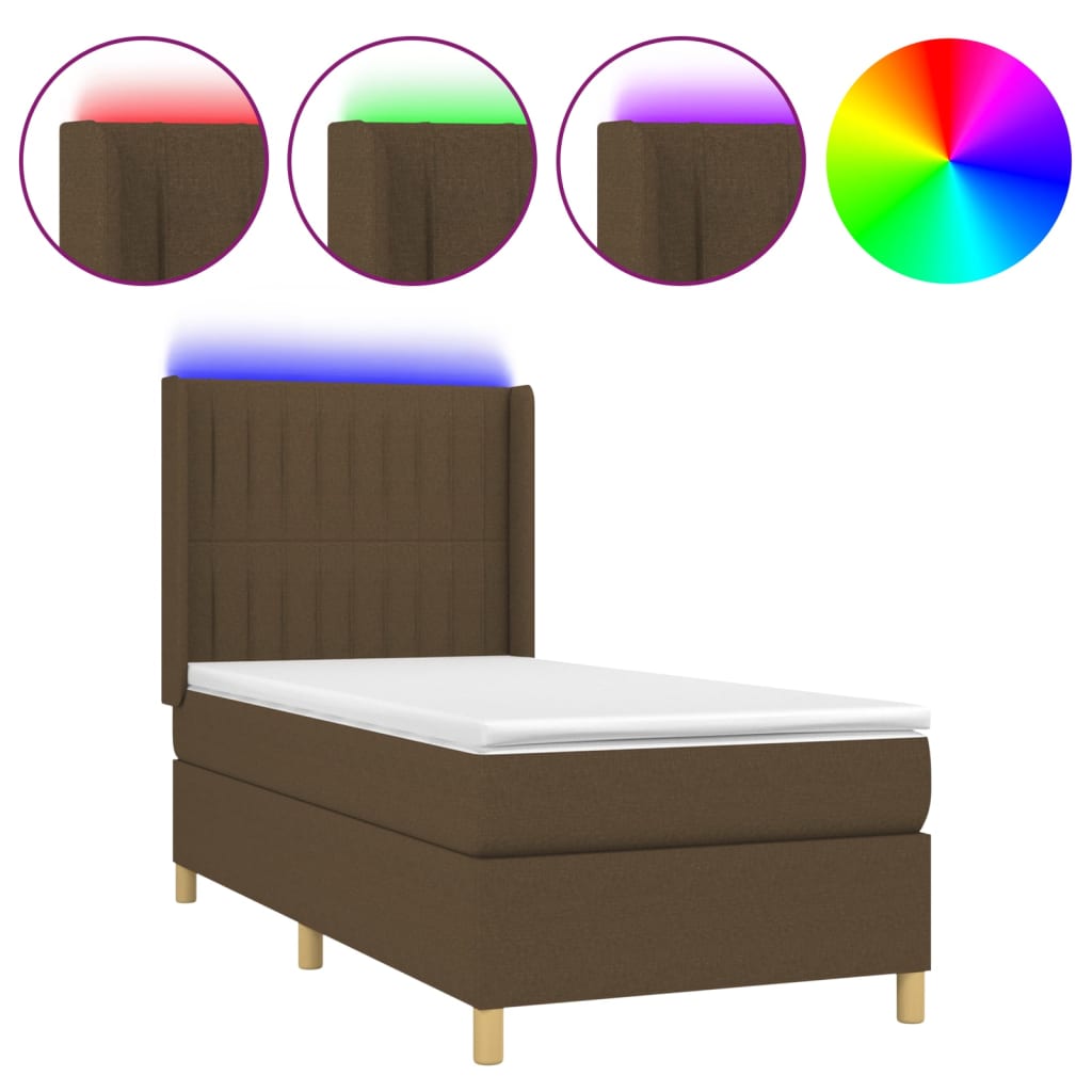 Barna szövet rugós és LED-es ágy matraccal 90x190 cm 