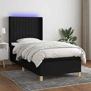 Box spring postel s matrací a LED černá 90x200 cm textil - obrázek 1