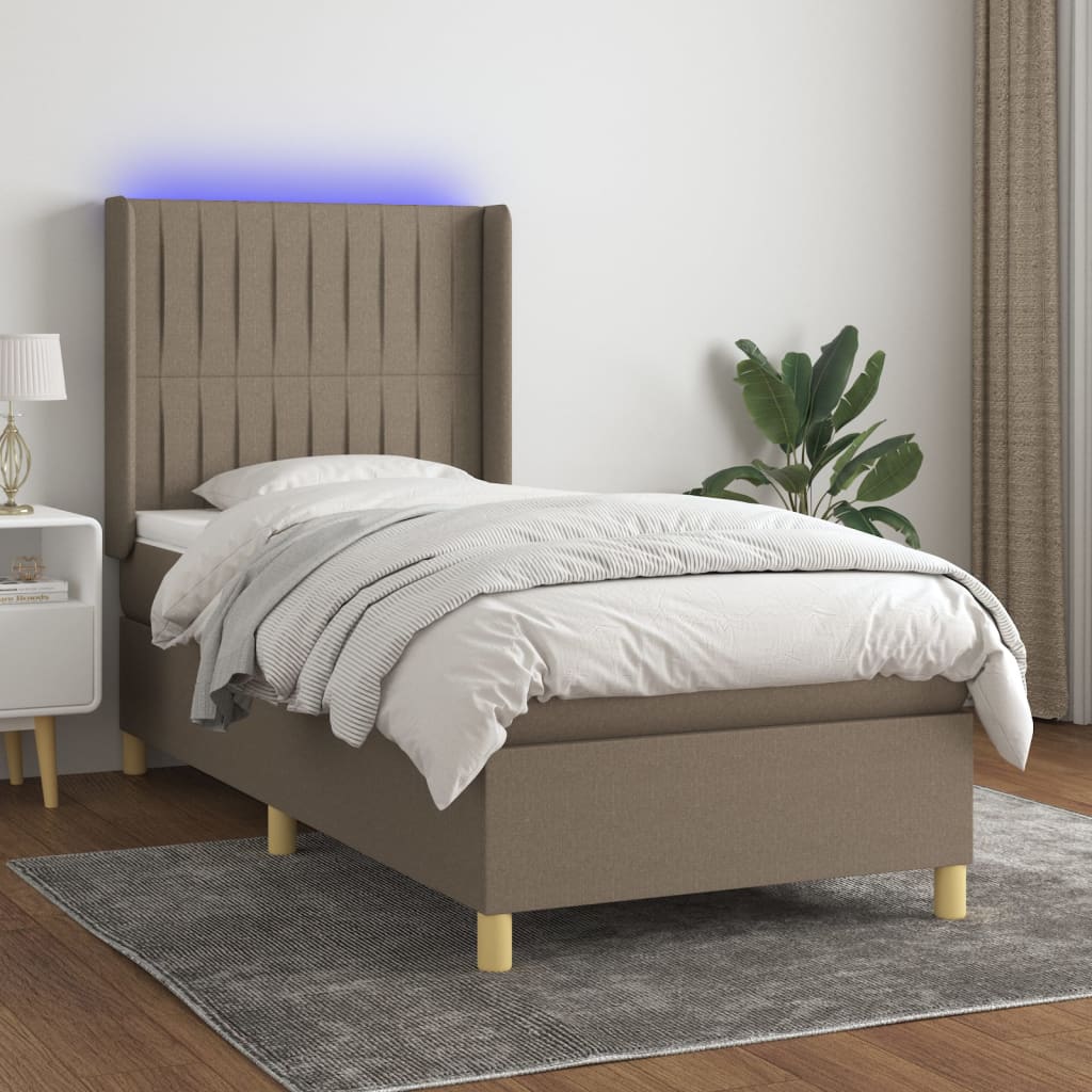 vidaXL Boxspringbett mit Matratze & LED Taupe 90x200 cm Stoff