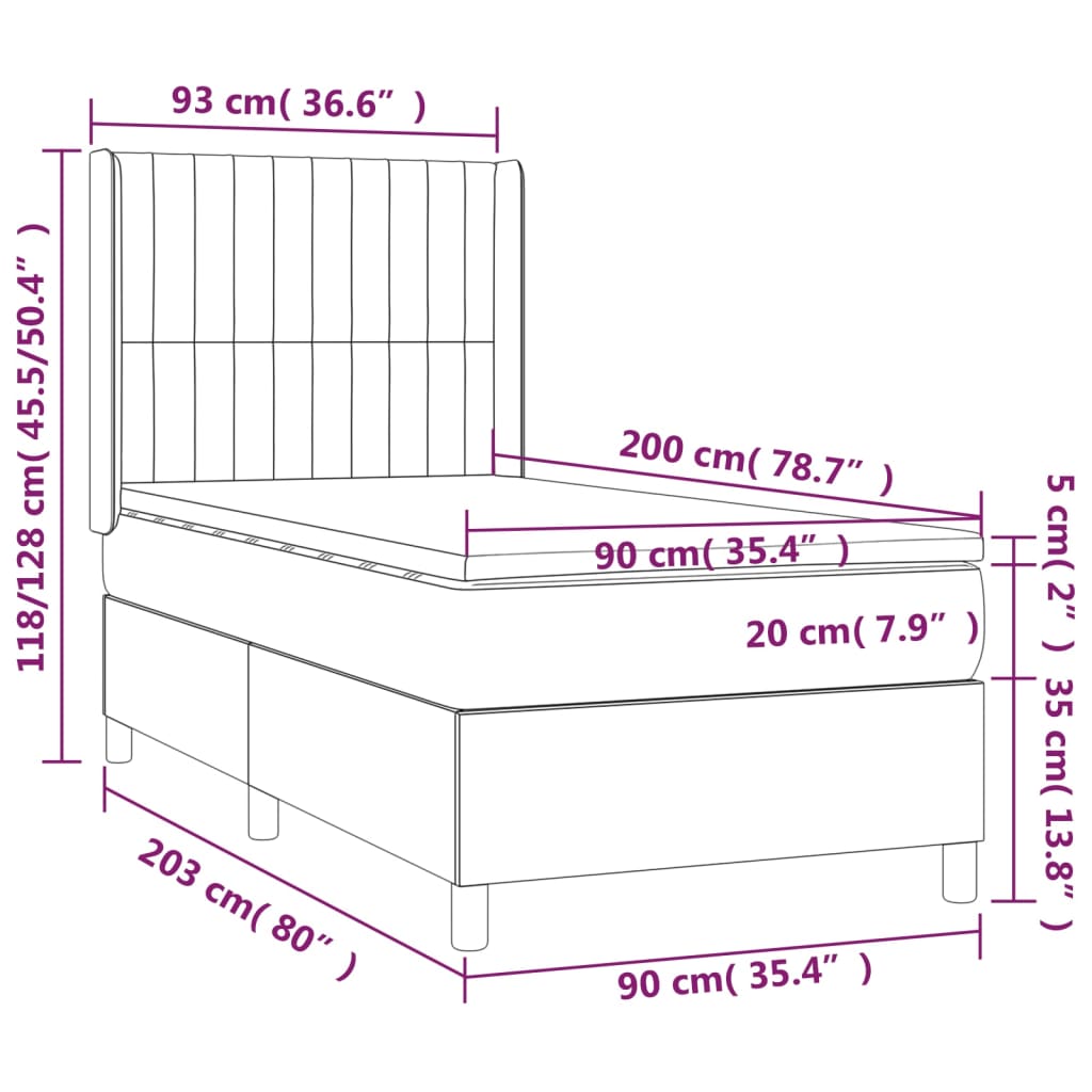 Krevet box spring s madracem LED krem 90x200 cm od tkanine