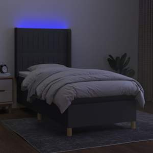 Box spring postelja z vzmetnico LED temno siva 100x200 cm blago - slika 3