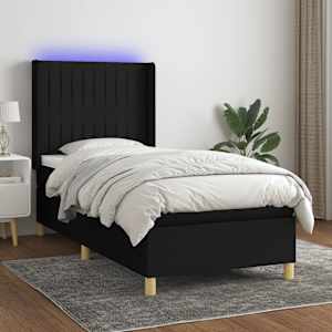 Box spring postel s matrací a LED černá 100x200 cm textil - obrázek 1