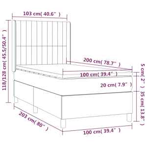 Box spring postelja z vzmetnico LED temno rjava 100x200cm blago - slika 8