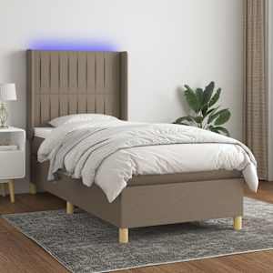 Box spring postelja z vzmetnico LED taupe 100x200 cm blago